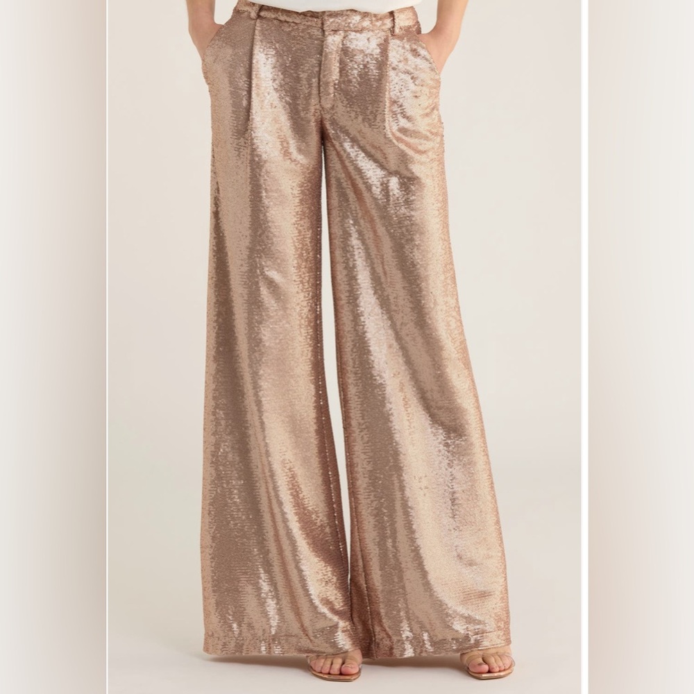 L'AGENCE Rose Gold Sequin Wide-Leg Pants
